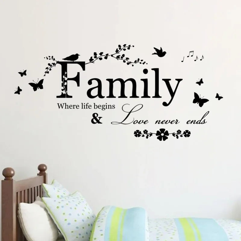 Family Love Never Ends Quote Vinyl Wall Sticker Wall Decals Lettering Art Words Stickers Home Decor Wedding Decoration Poster (Online Order Only)