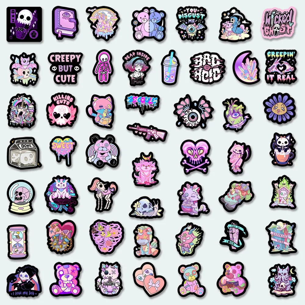 10/30/50PCS Cute Gothic Horror Halloween Skull Stickers Graffiti DIY Skateboard Phone Motorcycle Notebook Bike PVC Car Sticker (Online Order Only)