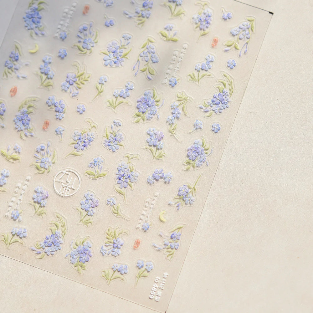 Vibrant and Lively Pullulate Purple Blue Snow Orchid Flower Garden Springtime Adhesive Nail Art Sticker Chic 3D Manicure Decals (Online Order Only)