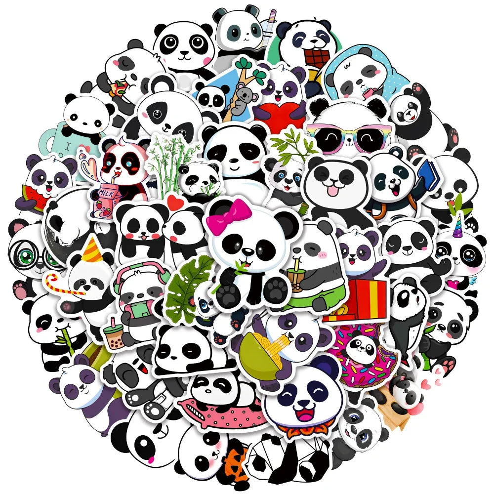 50Pcs Cute Panda Cartoon Animal Stickers Luggage Skateboard Cute DIY Cool Graffiti Waterproof Funny Kid Toy Sticker Decal (ONLINE ORDER ONLY)
