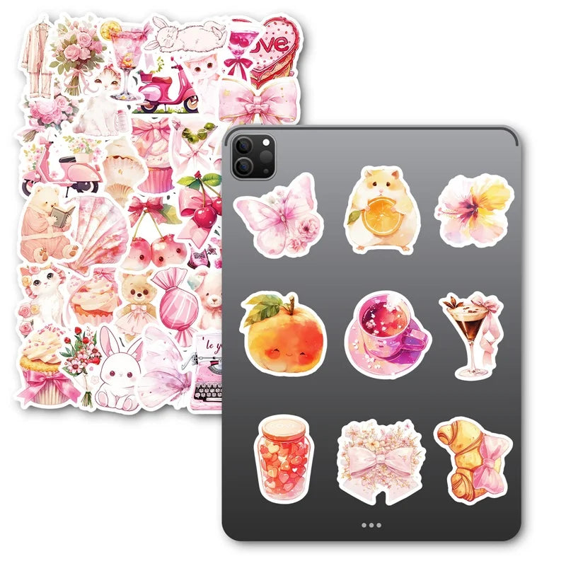 10/30/50PCS Kawaii Pink Sweet Sticky PVC Sticker Aesthetic Children's Stationery DIY Decoration Scrapbooking School Supplies (ONLINE ORDER ONLY)