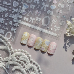 Gird Lace Bowknot Love Heart Flower Fabric Printing Frame Bow Tie Rococo Pattern Daisy Tender Nail Art Stickers Manicure Decals (ONLINE ORDER ONLY)