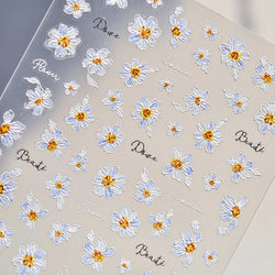 Flowers in Bloom Cosmos Chrysanthemum Daisy White Petal Yellow Stamen Self Adhesive Nail Art Decorations Sticker Manicure Decals (ONLINE ORDER ONLY)