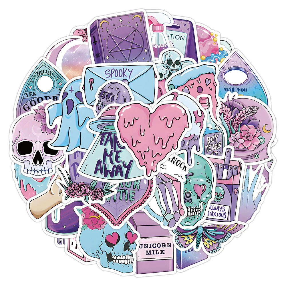 10/30/50pcs Gothic Magic Skull Cartoon Stickers Decals Laptop Car Phone Motorcycle Fridge Bike Cool Waterproof Sticker Kids Toys (ONLINE ORDER ONLY)