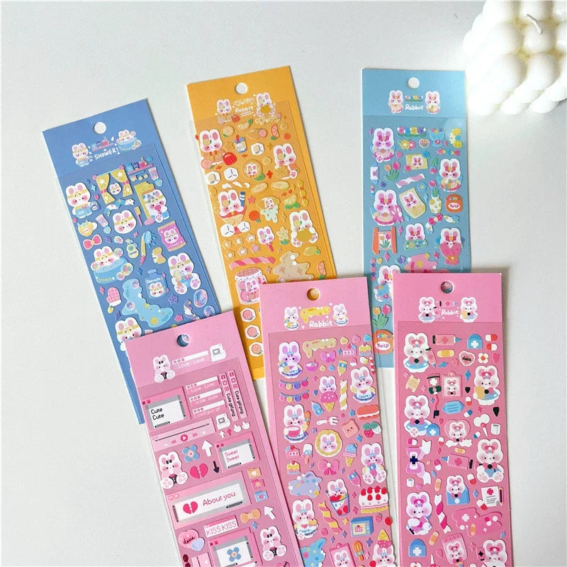 6pcs/lot Cute Flower Rabbit Sticker Scrapbooking Hand Account Stickers Idol Card Photo Frame DIY Deco Material Korean Stationery (Online Order Only)