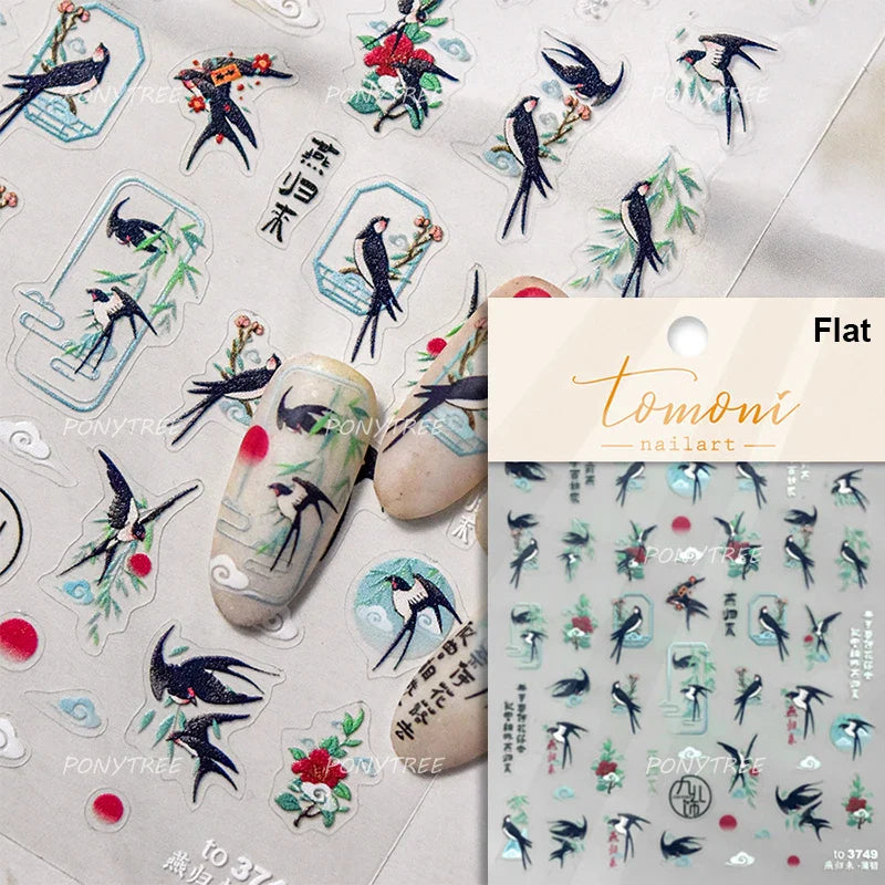 Peony Paeonia Lactiflora Rich Glory Flower Butterfly Ancient Fan Tassels Caved Window Adhesive Nail Art Sticker Manicure Decals (ONLINE ORDER ONLY)