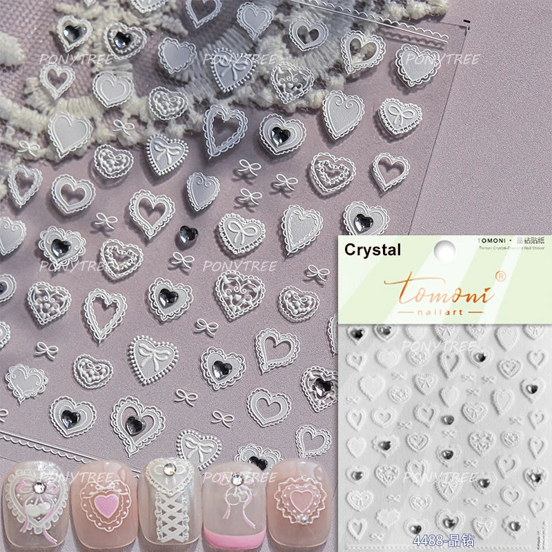Lovely Heart Strawberry Cherry Bowknot Lace Lolita Crystal Rhinestone Line Rococo Chic Adhesive Nail Art Sticker Manicure Decals (ONLINE ORDER ONLY)