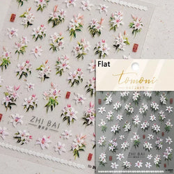 Charming Dreamy Shiny Jelly Blue Gradient Lily Flowers Rose Petal White Dot Chinese Colorful Nail Art Stickers Manicure Decals (ONLINE ORDER ONLY)