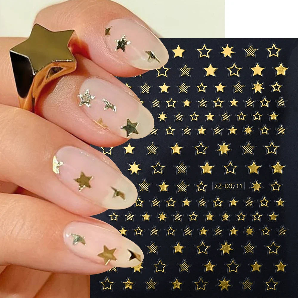 1pc 3D Gradient French Nail Stickers with Crown & Tassel Design Gold Silver Lines Self-Adhesive Nail Art Waterfall Manicure Foil (Online Order Only)
