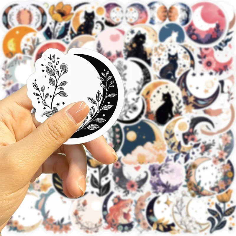 10/30/50PCS Moon Flower Cat PVC Sticker Aesthetic Children's Decoration Scrapbooking Accessories DIY Stationery School Supplies (ONLINE ORDER ONLY)