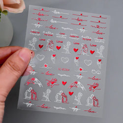 1PC Holographic Laser Heart Nail Stickers-3D Self-Adhesive Golden White Valentines Day Nail Decals For Women Nail Art Decoration (ONLINE ORDER ONLY)