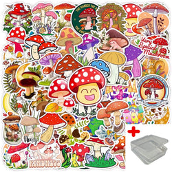 50pcs Retro Mushroom Graffiti Stickers for Helmet, Wall, DIY Decoration with Storage Box (Online Order Only)