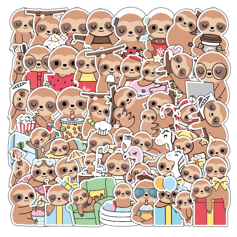 Sloth Cartoon Stickers for Luggage, Water Bottle, Phone, Laptop, Guitar, Scrapbook - 10/25/50pcs (ONLINE ORDER ONLY)