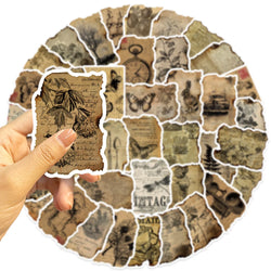 50PCS Vintage Manuscript Stickers For Hand Account Laptop Suitcase Phone Case DIY Cartoon Stickers Retro Style Graffiti Decals (ONLINE ORDER ONLY)