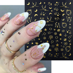 1pc 3D Gradient French Nail Stickers with Crown & Tassel Design Gold Silver Lines Self-Adhesive Nail Art Waterfall Manicure Foil (Online Order Only)