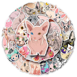 10/30/50PCS Sphynx Cats Stickers Cute Animal Decals Toys DIY Skateboard Phone Fridge Laptop Bike Car PVC Waterproof Sticker Gift (ONLINE ORDER ONLY)