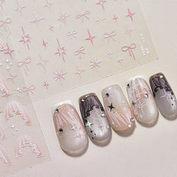 Pink Blue Bowknot Star Lace Round Dot Starburst Spot Leopard Print 3D Self Adhesive Nail Art Decorations Sticker Manicure Decals (ONLINE ORDER ONLY)