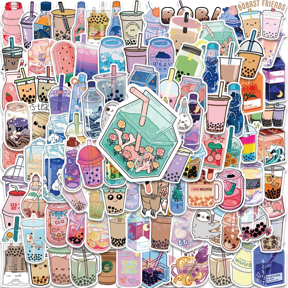 50PCS Cute Cartoon Milk Tea Stickers for Kids - Aesthetic Scrapbook, Phone, Laptop, Luggage (Online Order Only)