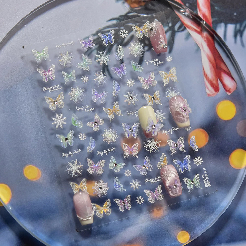 Colourful Butterfly Delicate Anmials Adhesive Nail Art Stickers Dreamy Winter Snowflake Rhinestone Manicure Decals Nail Supplies (ONLINE ORDER ONLY)