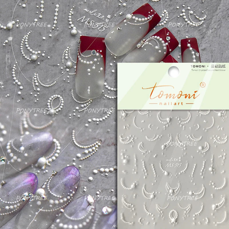 French Lines Gemstone Necklace Gilding Light Luxury Pearl Self Adhesive Nail Art Decorations Stickers Manicure Decals Wholesale (ONLINE ORDER ONLY)
