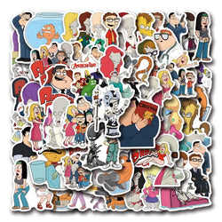 55pcs American Dad Sticker Pack for Luggage, Water Bottles, Phones, Laptops, Scooters, and More (Online Order Only)
