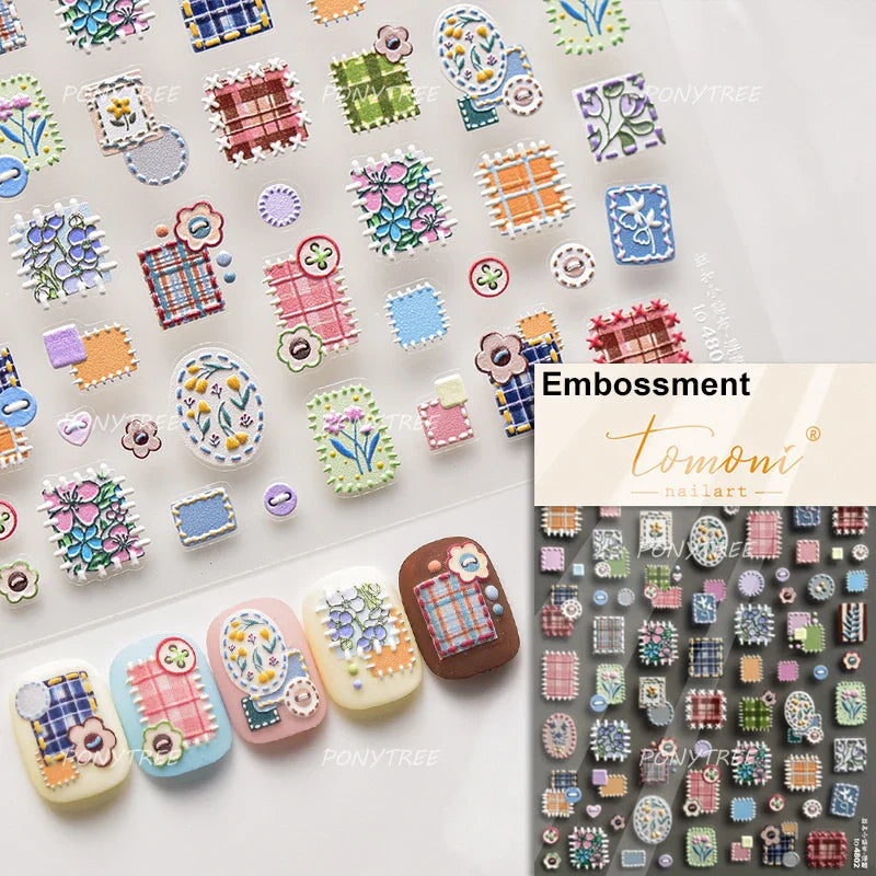 Cat Kitten Rabbit Flower Bouquet Bowknot Vase Bunny Grid Star Blocks Round Warm Sun Decoration Nail Art Stickers Manicure Decals (ONLINE ORDER ONLY)