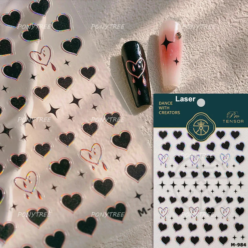 Punk Pink Leopard Print Love Heart Stars Bowknot Cool Girl 5D Self Adhesive Nail Art Stickers Ribbon Manicure Decals Wholesale (ONLINE ORDER ONLY)