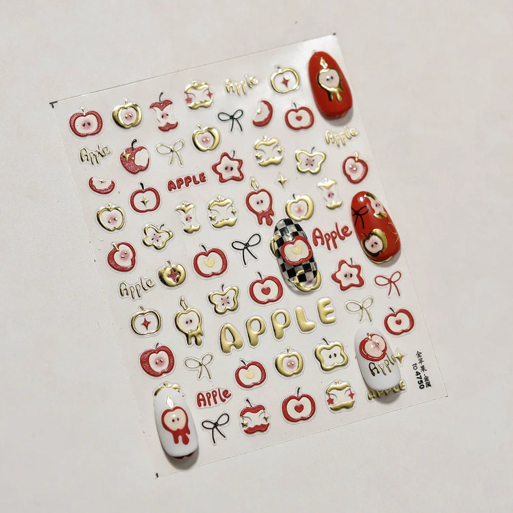 Shiny Attractive Apple Core Peel Cute Fruits Bowknot Tie Star Self Adhesive Nail Art Stickers Charming Rhinestone Manicure Decal (ONLINE ORDER ONLY)
