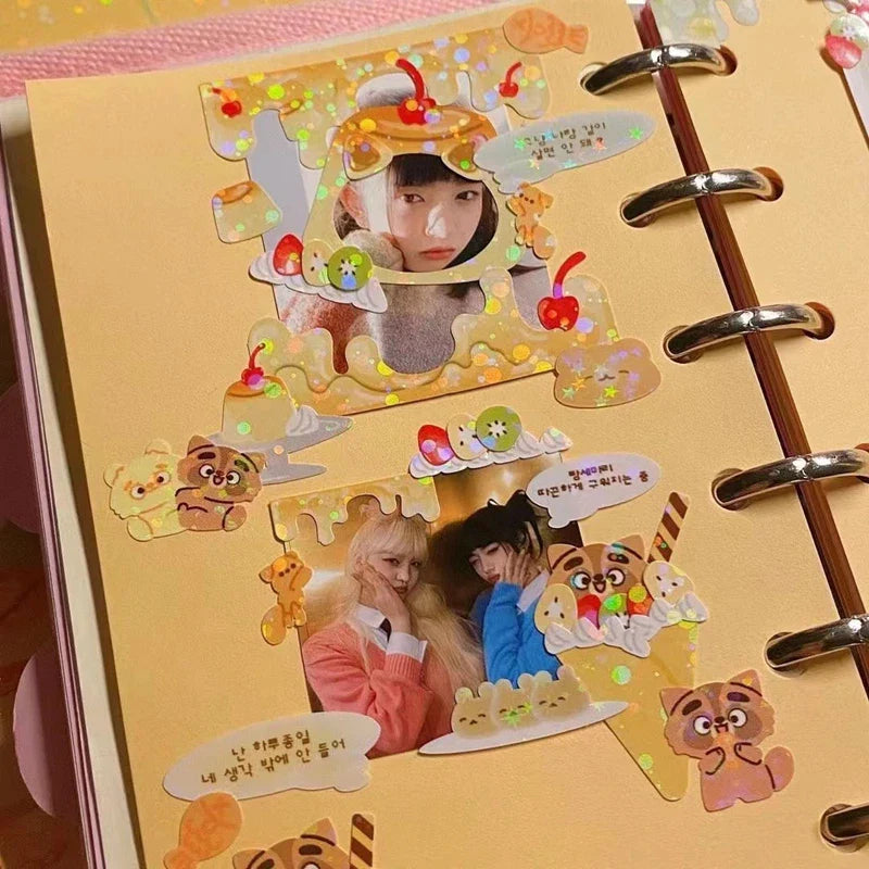 Korean ins Cream Bow Laser Decoration Stickers Diary Hand Account Idol Card DIY Scrapbooking Material Kawaii Stationery Sticker (ONLINE ORDER ONLY)