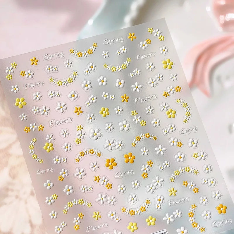 Mini Colourful Flower Black Yellow Petal Wreath 5D Chic Embossed Reliefs Delicate Self Adhesive Nail Art Stickers Manicure Decal (Online Order Only)