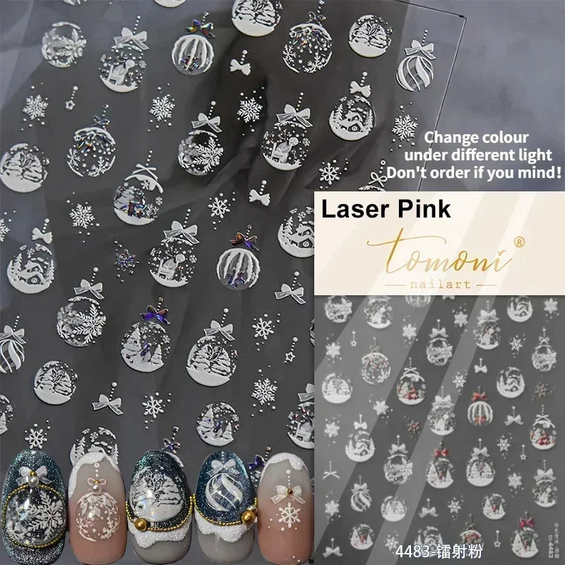 Black White Christmas Tree Snowflake Bowknot Snowman Socks Star Santa Hat Deer Rhinestone Winter Nail Art Sticker Manicure Decal (Online Order Only)