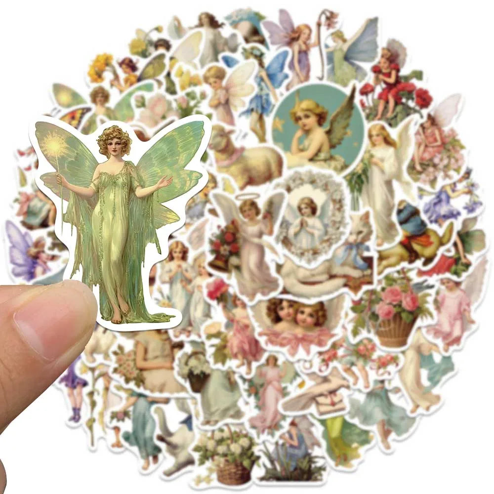 50pcs Retro Cartoon Aesthetic Fairy Tale Angels Stickers Water Bottle Decals Luggage Guitar Phone Waterproof Graffiti (ONLINE ORDER ONLY)