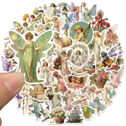 50pcs Retro Cartoon Aesthetic Fairy Tale Angels Stickers Water Bottle Decals Luggage Guitar Phone Waterproof Graffiti (ONLINE ORDER ONLY)