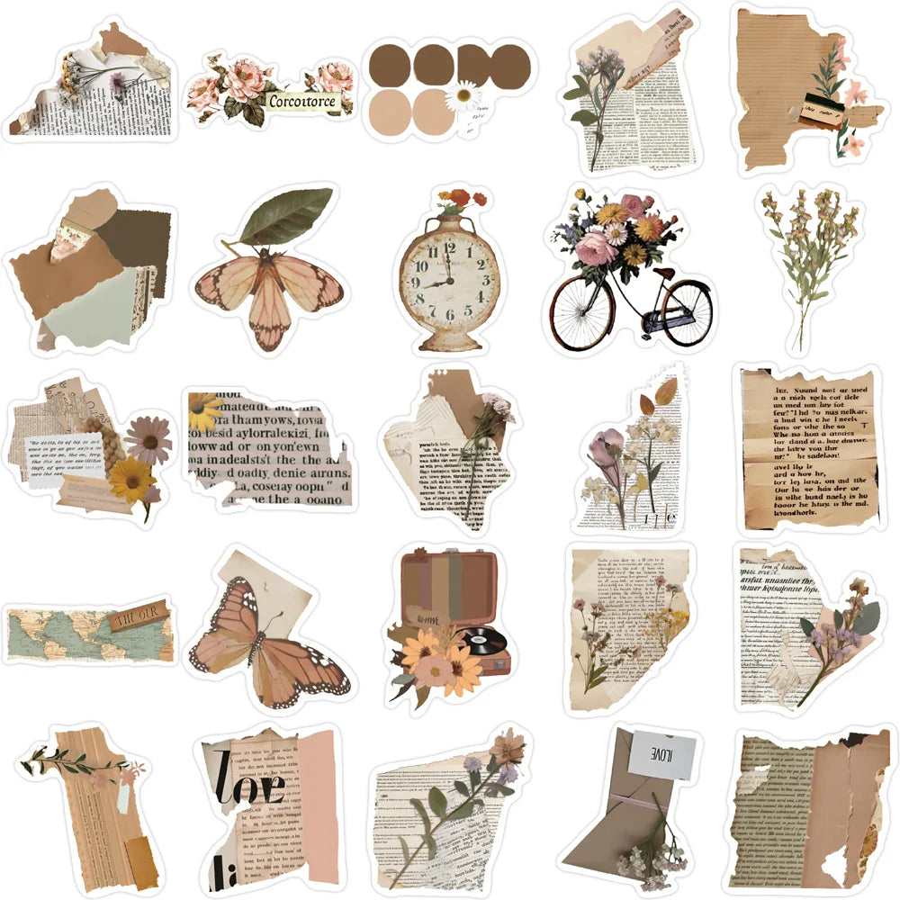 10/25/50pcs Retro English Fragmented  Stickers Decals Cartoon Graffiti DIY  Notebook Luggage Wall Decoration PVC Sticker (ONLINE ORDER ONLY)
