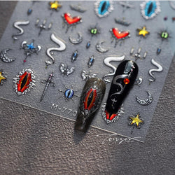 Glitter Star Snake Moon Darkness Eye Love Heart Crown Sword Self Adhesive Nail Art Stickers Punk Jelly Angel Wing Manicure Decal (ONLINE ORDER ONLY)