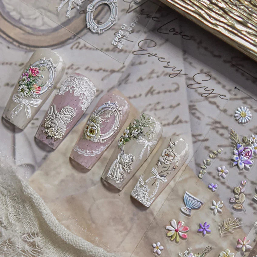 Angel Bowknot Stone Statue Vintage Photo Frame Flower Bed Bouquet Garden Rose Crown Adhesive Nail Art Stickers Manicure Decals (ONLINE ORDER ONLY)