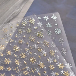Hot Stamping Romantic White Gold Snowflakes Hexagon Winter 3D Self Adhesive Nail Art Stickers Shiny Rhinestone Manicure Decals (Online Order Only)