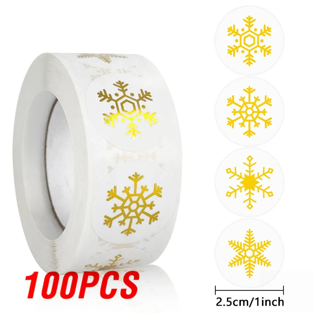 100-500Pcs Gold Snowflake Christmas Stickers Candy Bag Envelopes Sealing Label Christmas Gifts Box Decorations Sticker (ONLINE ORDER ONLY)
