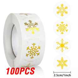 100-500Pcs Gold Snowflake Christmas Stickers Candy Bag Envelopes Sealing Label Christmas Gifts Box Decorations Sticker (ONLINE ORDER ONLY)