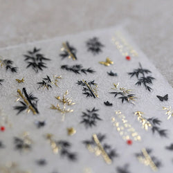 Antique Bamboo Leaf Hot Stamping Plant Botany Calligraphy Characters Self Adhesive Nail Art Stickers Rhinestone Manicure Decals (ONLINE ORDER ONLY)