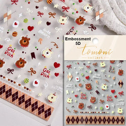 French Style Colorful Square Grid Rhombus Stripe Bowknot Line 3D Self Adhesive Nail Art Stickers Shiny Rhinestone Manicure Decal (Online Order Only)