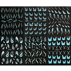 6pcs/Set Blue Gold Glitter French Design 5D Nail Stickers Curve Lines Swirls Wave Nail Sliders Reflective Flakes Decals Manicure (ONLINE ORDER ONLY)