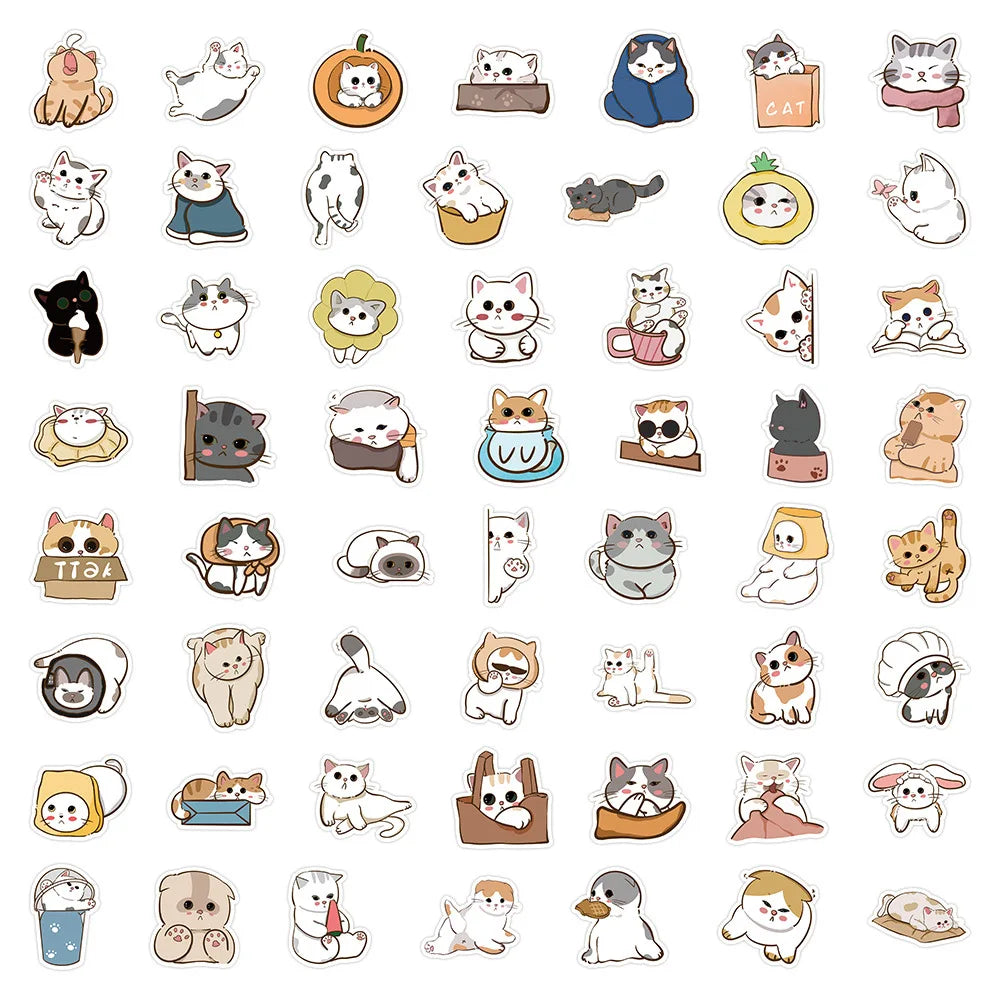 10/30/60PCS Cute Cartoon Cat Stickers Animal Decals DIY Diary Notebook Laptop Car Suitcase Phone Decoration PVC Waterproof Toys (Online Order Only)
