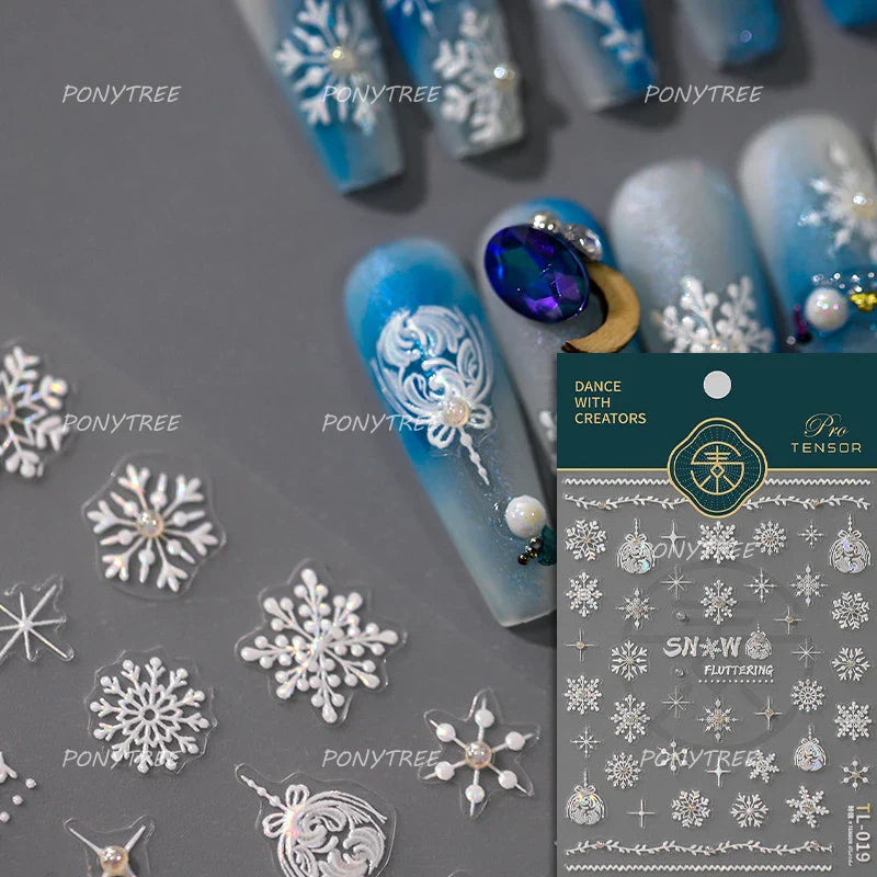 Shiny Snow Delicate Gold Pink Silver White Romantic Winter Self Adhesive Nail Art Stickers Snowflake Rhinestone Manicure Decals (ONLINE ORDER ONLY)