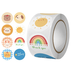 100-500PCS  Round Cartoon Thank You Stickers Cute Sun Rainbow Clouds animals Sticker For Gift Decor Labels Kids Reward Sticker (Online Order Only)