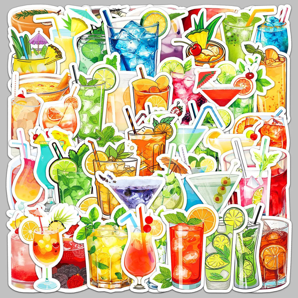 50pcs Cartoon Cocktail Stickers for Helmet, Wall, Desktop Decoration (Online Order Only)