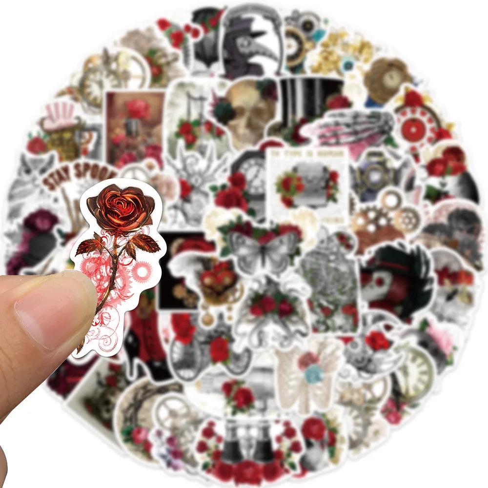 10/50Pcs Punk Rose Stickers Gothic Retro Fashion Cool Girls Stickers For DIY Guitar Laptop Luggage Skateboard Bike Car (Online Order Only)