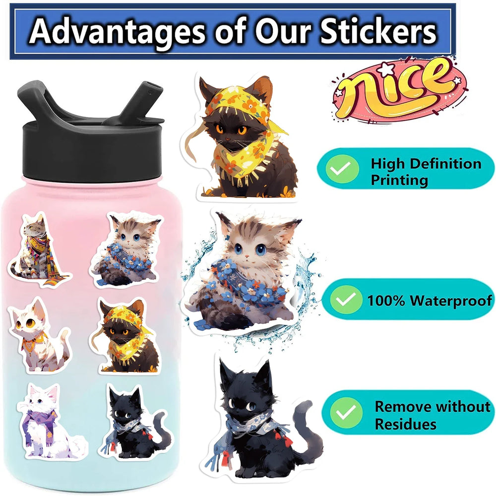 50pcs Cute Cats Stickers Funny Famous Cat Meme Catoon Decal DIY Graffiti Sticker Toys For Notebook Phone Phone Fridge Bike Car (ONLINE ORDER ONLY)