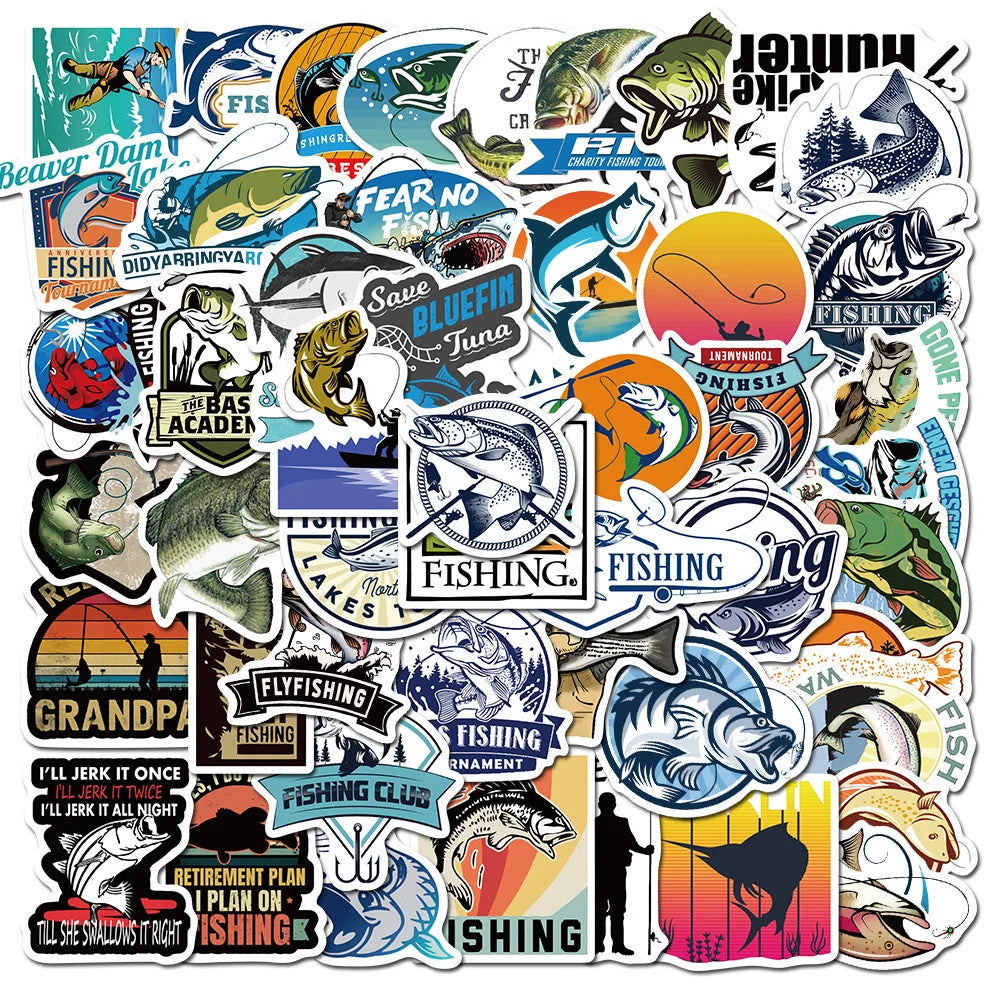 50pcs Outdoor Camping Fishing Graffiti Stickers for Helmet, Wall, DIY Decoration (Online Order Only)