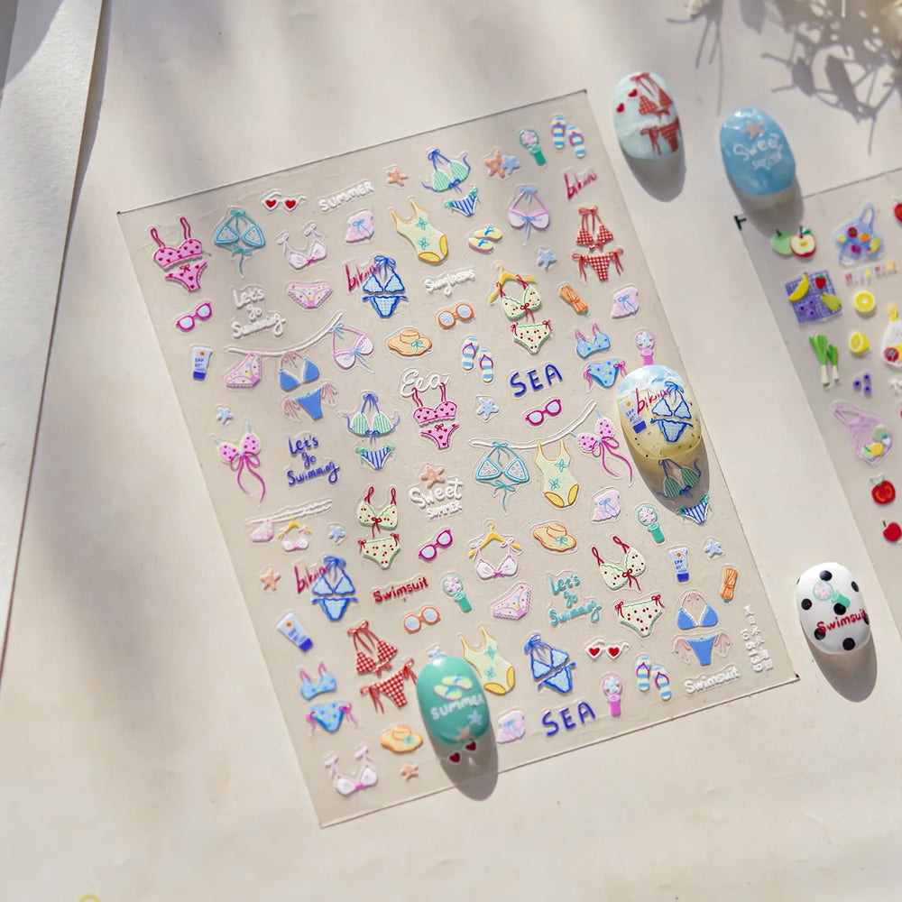 Colorful Swimsuit Bikini Fresh String Bag Vegetables Fruits Summer Beach Underwear Sunscreen Nail Art Stickers Manicure Decals (ONLINE ORDER ONLY)